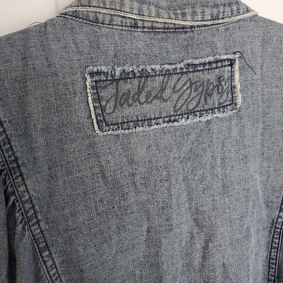Rare Jaded Gypsy Come My Way Shirt Chambray Denim Button‎ Puffy Sleeve L/XL - Picture 7 of 9